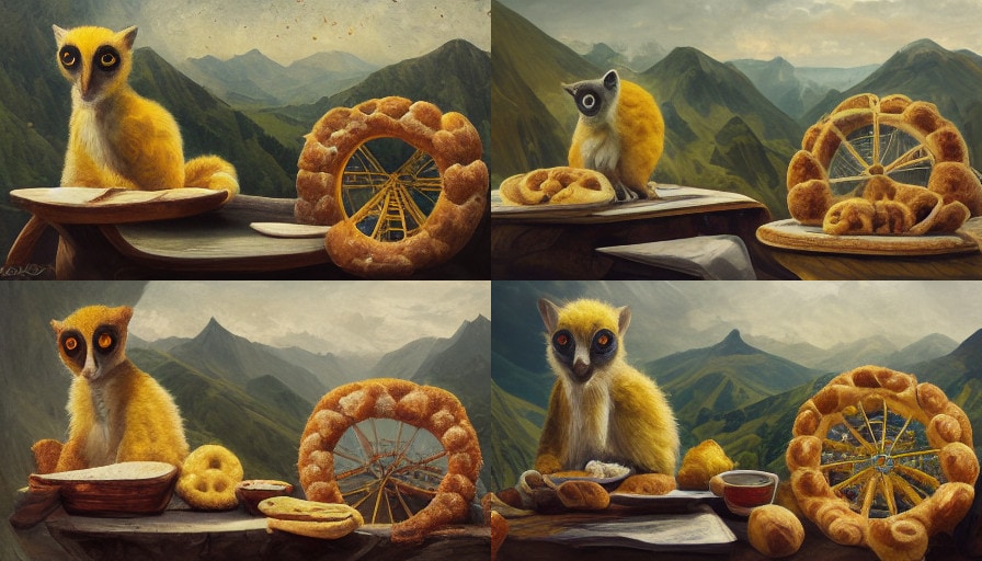 Lemur sitting next to bread